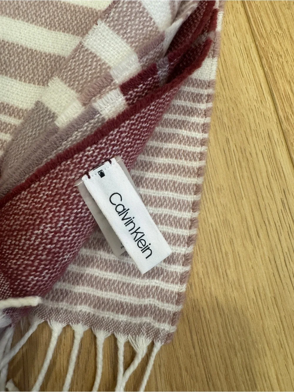 Calvin Klein Burgundy, Cream & Mauve Striped Shawl